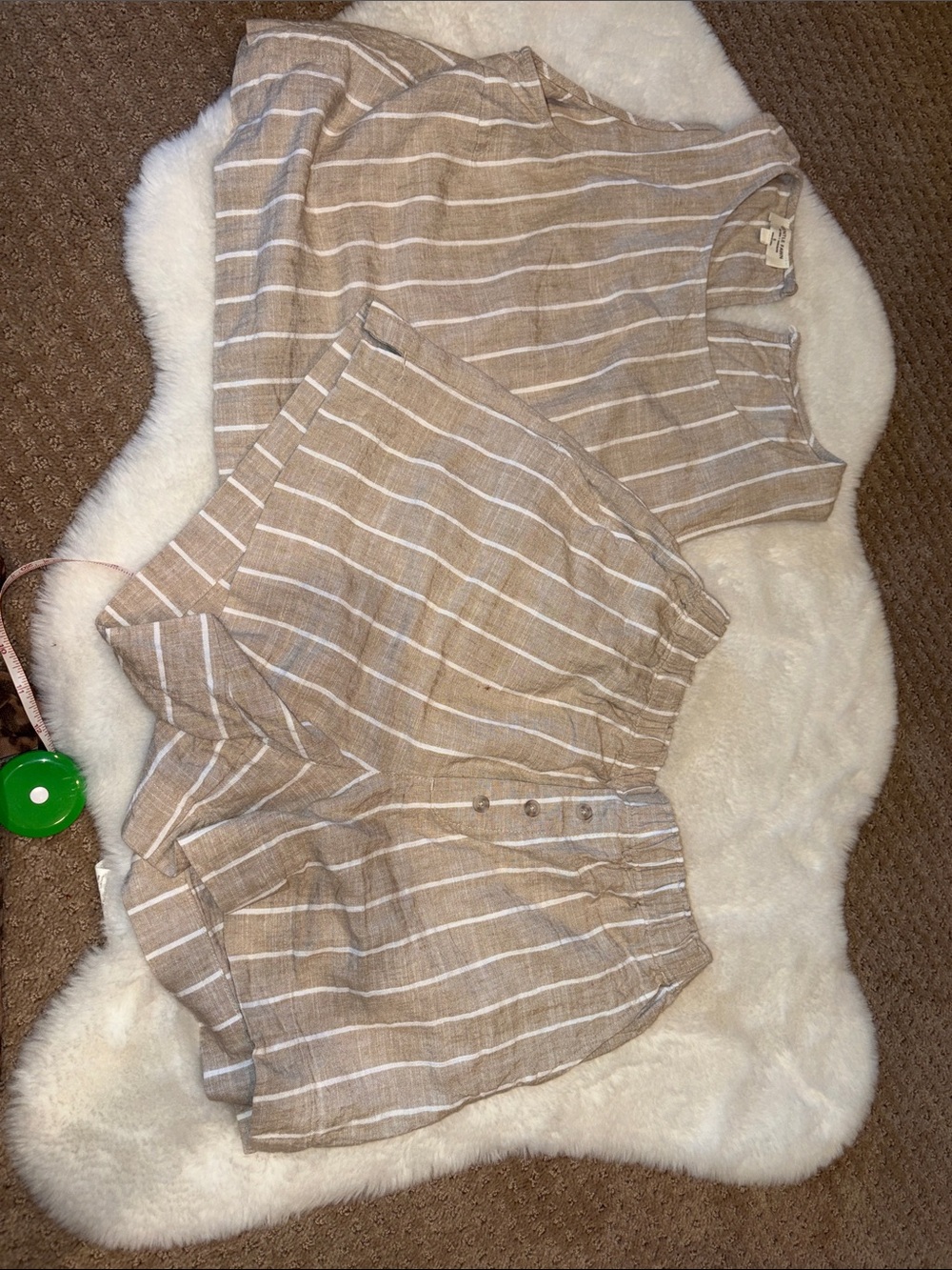 Gentle Fawn Striped Linen-Blend Two-Piece Set in Beige and White
